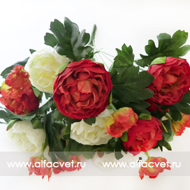 искусственные цветы букет пионов цвета красный с белым 21