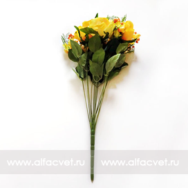 искусственные цветы букет роз с добавкой фиалка цвета желтый 1