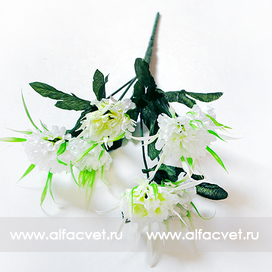 искусственные цветы букет гвоздик с добавкой осока цвета белый 6
