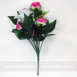 искусственные цветы камелии, лилии, герберы цвета малиновый с белым 64