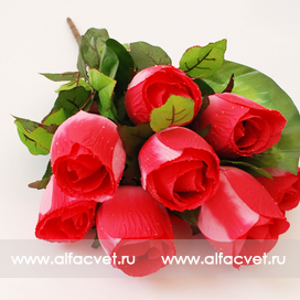 искусственные цветы розы с каплями цвета красный 4